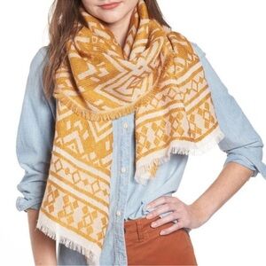 Madewell Mustard Yellow White Geometric Jacquard Scarf
